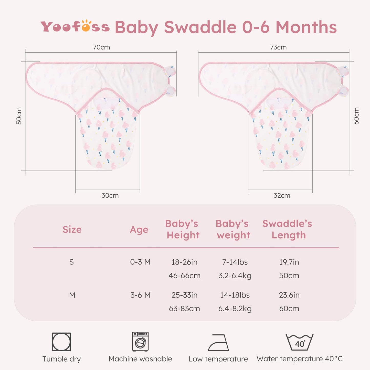 Yoofoss Baby Swaddles for Newborns 100% Cotton, Adjustable Swaddle 0-3 Months 3 Pack Newborn Swaddle Sack, Breathable Soft(Small)