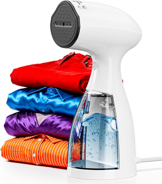Skiennix Handheld Clothes Steamer - Fast Wrinkle Removal, 450 ML Tank, 10 FT Cord, 1000W, White