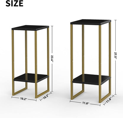 Moforoco Tall Plant Stand - Modern Metal Pedestal Planter Shelf for Indoor & Outdoor Use | Large Black Gold Design
