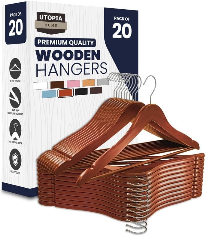 Utopia Home Premium Wooden Hangers - Durable Slim Coat Hangers with 360-Degree Rotatable Hook | 20 Pack in Cherry Color