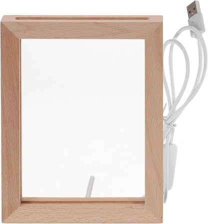 Uonlytech LED Photo Frame - Glowing Night Light Display for Pictures | Wooden USB Design