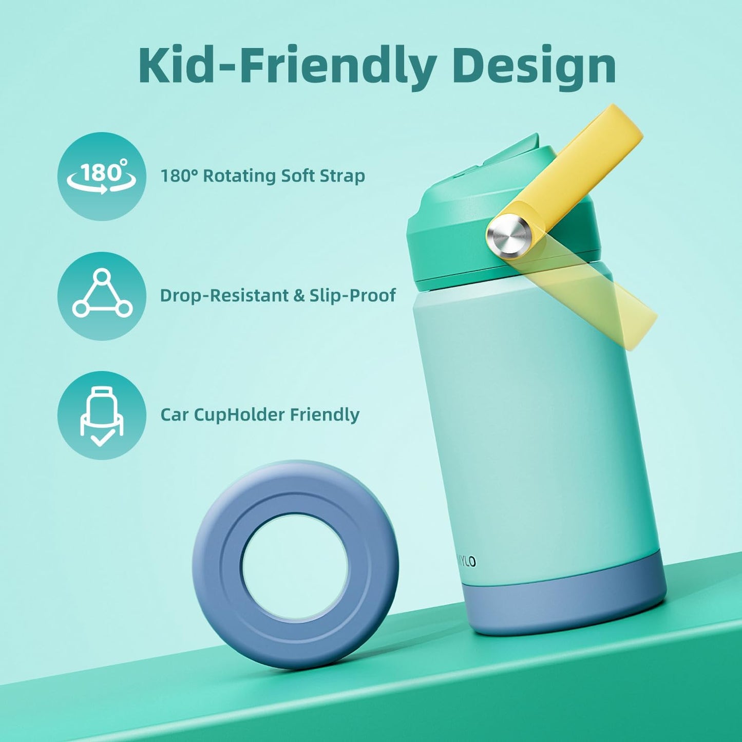Skiennix Toddler Water Bottle - Stainless Steel Insulated 12 oz | Leakproof, BPA-Free, Dishwasher Safe, Straw Included