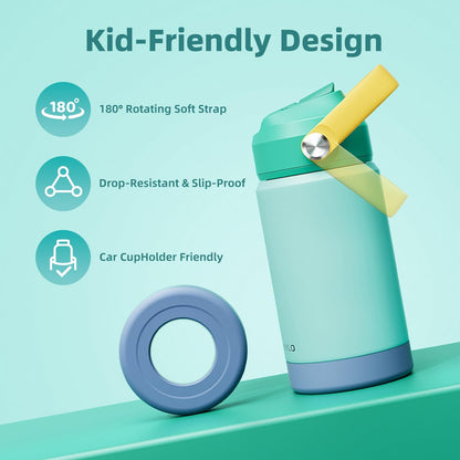 Skiennix Toddler Water Bottle - Stainless Steel Insulated 12 oz | Leakproof, BPA-Free, Dishwasher Safe, Straw Included