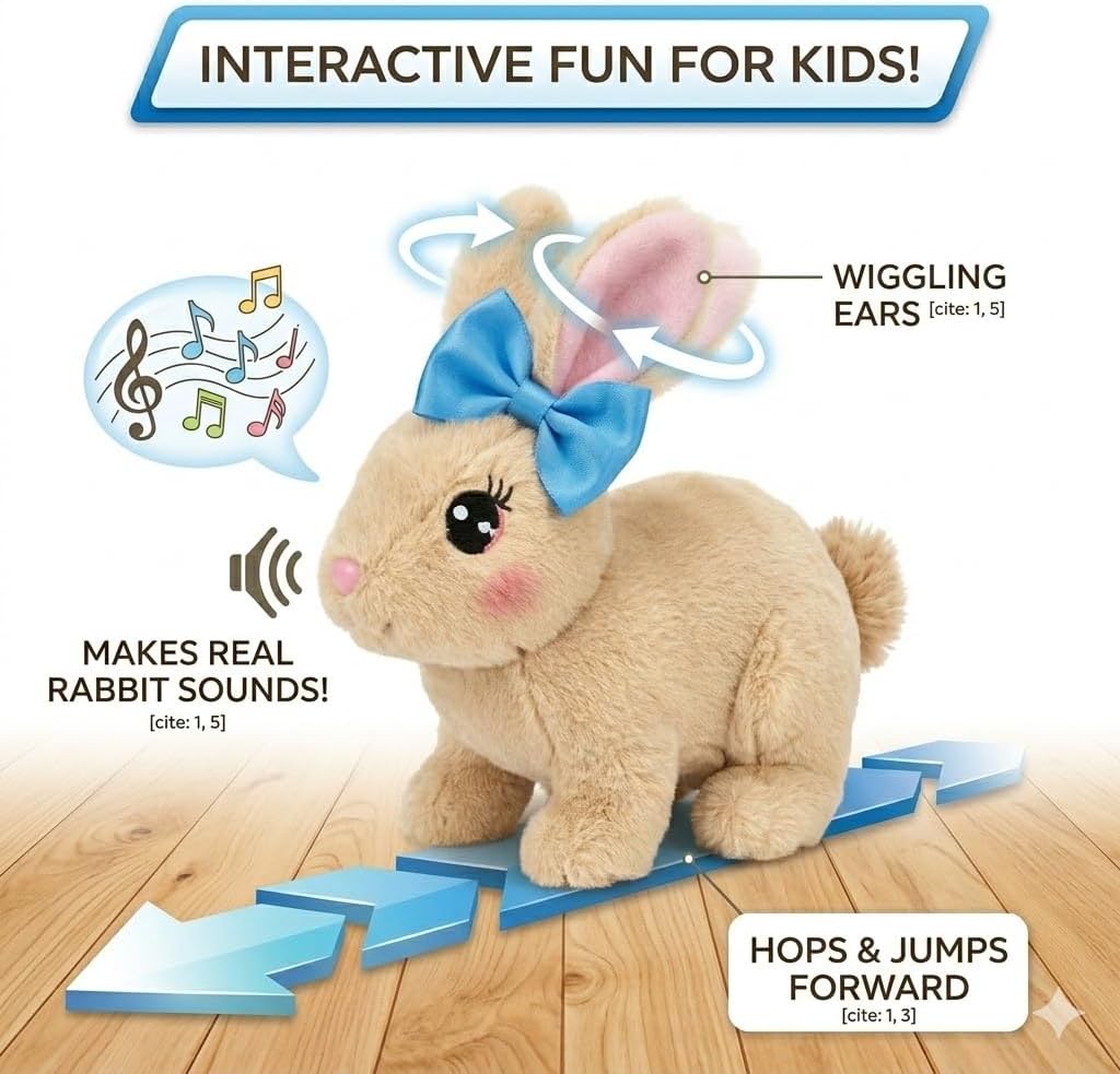 Skiennix Easter Bunny Toy - Interactive Hopping Plush Rabbit with Sounds & Movements | Brown