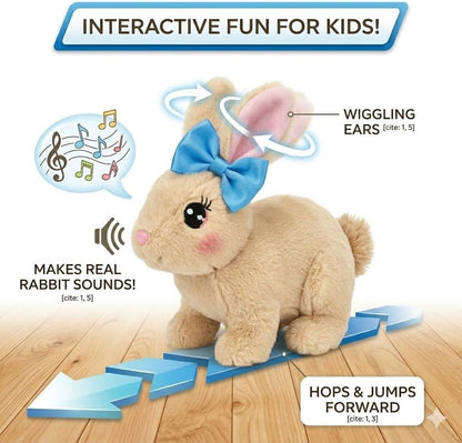 Skiennix Easter Bunny Toy - Interactive Hopping Plush Rabbit with Sounds & Movements | Brown