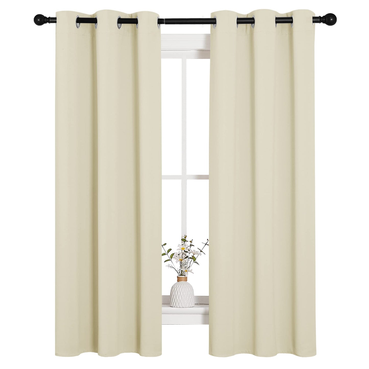 NICETOWN Kitchen Curtains, Short Curtains for Bedroom Windows, Thermal Insulated Room Darkening Curtain Panels for Girls Room, Cafe (Beige, 34" W by 63" L, 1 Pair)