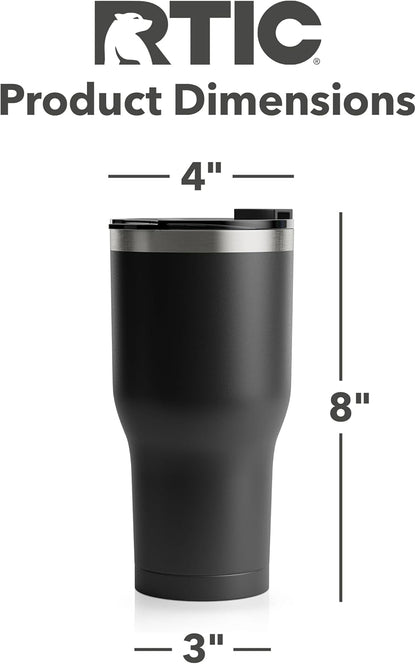 RTIC 30 oz Insulated Tumbler - Stainless Steel Travel Mug with Spill-Proof Lid | Black, Hot & Cold Beverages
