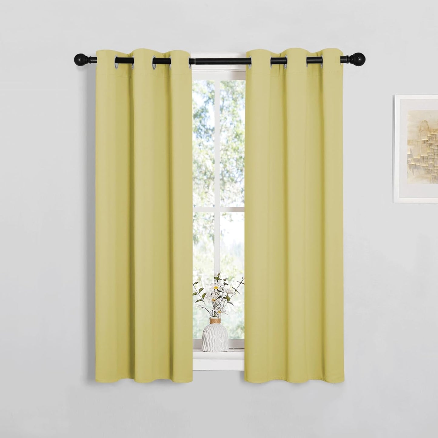 NICETOWN Blackout Window Curtain Panels - Thermal Insulated Grommet Drapes | Paler Yellow, 29x45 Inch (1 Pair)