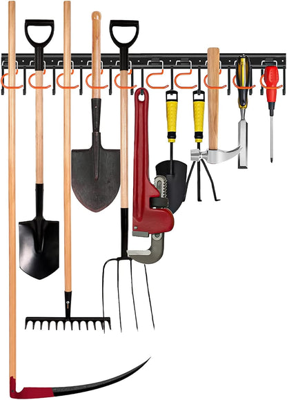TVKB 34'' Metal Garden Tool Organizer - Wall-Mounted Storage with Hooks for Garage & Shed