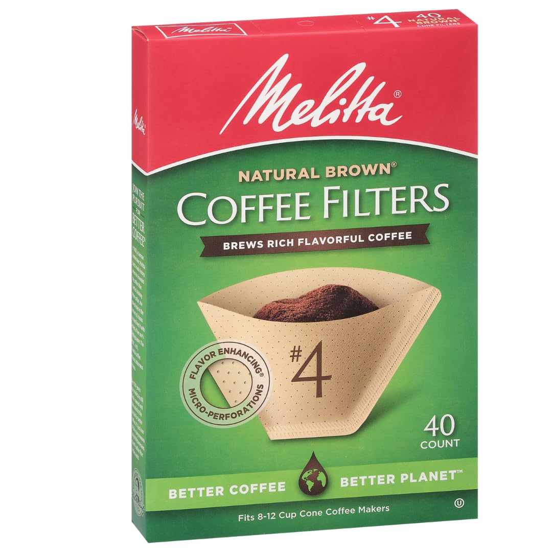 Melitta #4 Cone Coffee Filters - Natural Brown, 480 Total Filters | Fits 8-12 Cup Makers, Compostable & Tear-Resistant