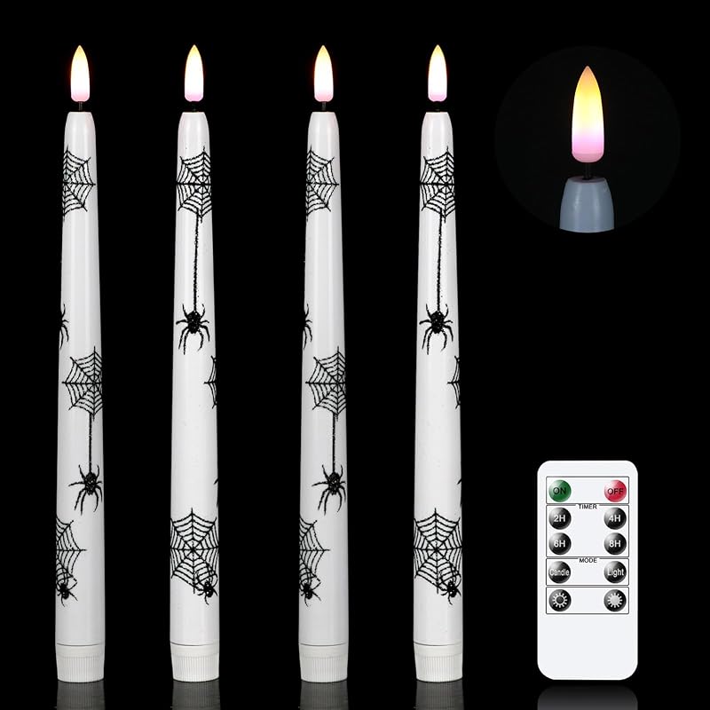 Wondise Halloween Flameless Taper Candles with Remote & Timer - 3-Spider Variation