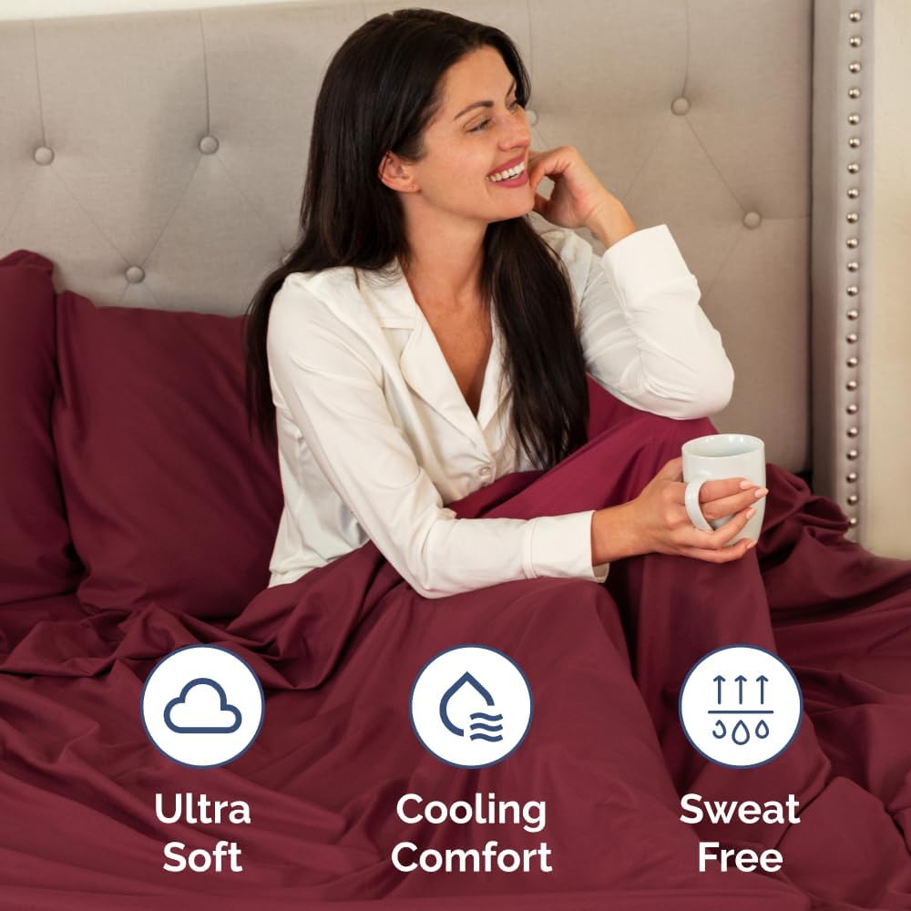 Skiennix Short Queen Size 4-Piece Sheet Set - Soft, Breathable & Cooling Bed Sheets with Deep Pockets - Hotel Luxury Bedding in Burgundy