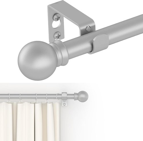 GXOACKJ Decorative Curtain Rods - Heavy Duty Metal, 66-120 Inch, Silver Finish with Brackets