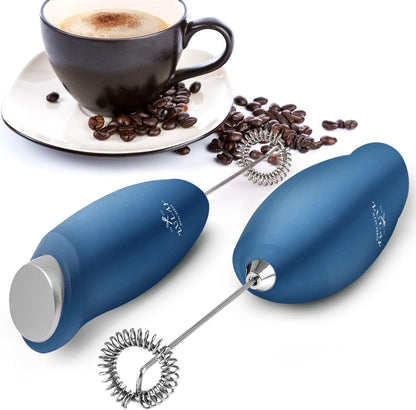 Zulay Kitchen Powerful Rechargeable Milk Frother Handheld Lux Foam Maker for Lattes, Metallic Blue, Rechargeable