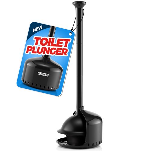 FORASTO Toilet Plunger with Holder,Plungers for Bathroom with Holder,Plunger with Cover,Bathroom Decor，Bathroom Accessories，Toilet Bowl Cleaners,Black(19inch)
