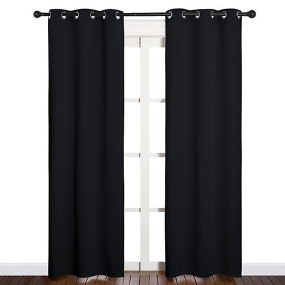 NICETOWN Blackout Draperies Window Curtain Panels, Autumn/Winter Thermal Insulated Solid Grommet Blackout Curtains/Drapes for Cafe (Set of 2, 34 inches by 84 inches, Black)