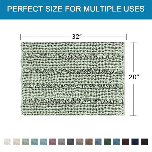 H.VERSAILTEX Bath Rugs for Bathroom Non Slip Bath Mats Extra Thick Chenille Striped Rug 20" x 32" Absorbent Non Skid Fluffy Soft Shaggy Washable Dry Fast Plush Mat for Indoor, Bath Room, Tub - Sage