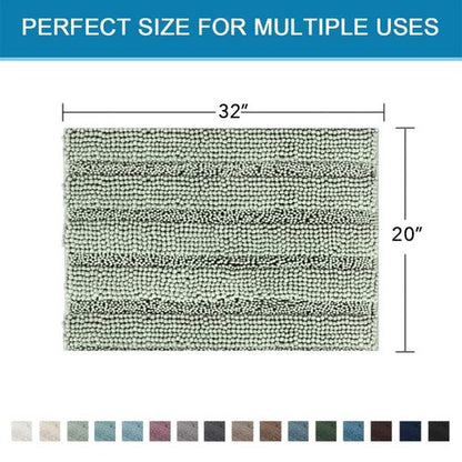 H.VERSAILTEX Bath Rugs for Bathroom Non Slip Bath Mats Extra Thick Chenille Striped Rug 20" x 32" Absorbent Non Skid Fluffy Soft Shaggy Washable Dry Fast Plush Mat for Indoor, Bath Room, Tub - Sage