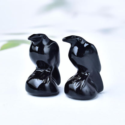 Natural Obsidian Crystal Raven Statue - 2" Healing Sculpture for Reiki Meditation & Home Decor