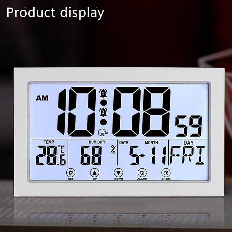 NEWMINDLTD Pronoia Atomic Clock with Indoor Temperature & Humidity - Self-Setting Digital Wall/Desk Clock, White