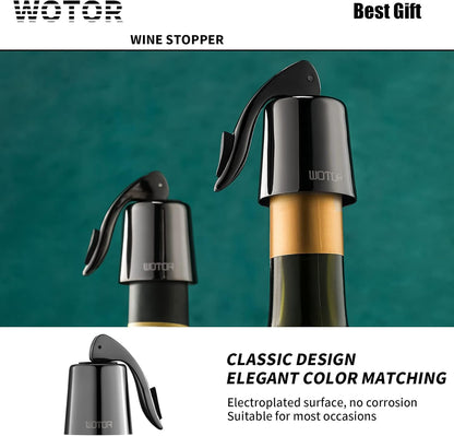 WOTOR Wine Stoppers Stainless Steel Wine Bottle stopper Plug with Silicone Reusable Wine Saver Leak proof Keep Fresh Triple Color 3 pack