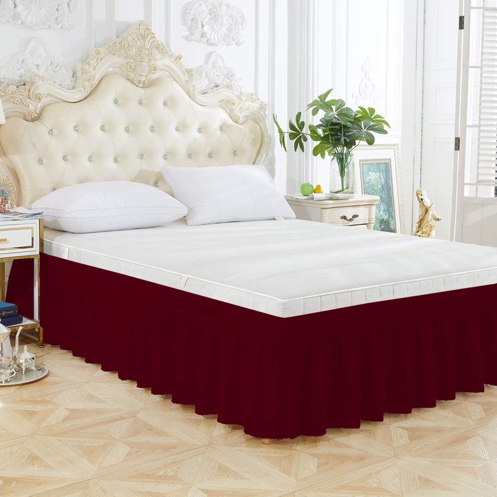 Wrap Around Bed Skirt, Luxurious 100% Egyptian Cotton 800 Thread Count 1 Pcs Bed Skirt, 18" Inch Drop - Twin Size (39" X 75") Inch, Burgundy Solid