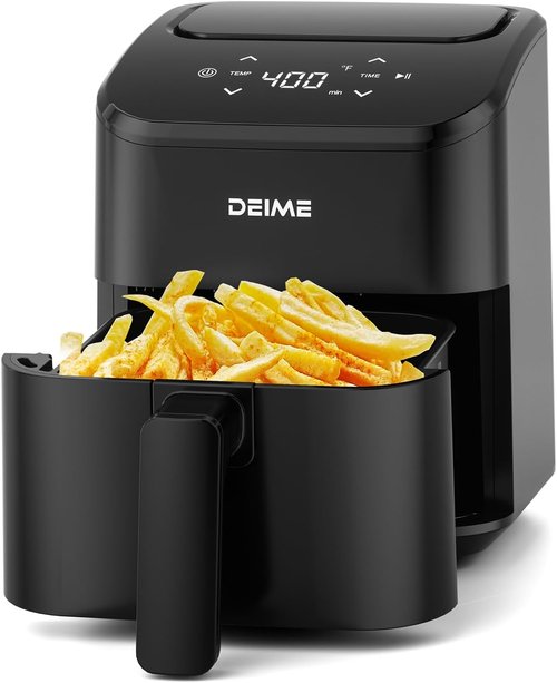 DEIME Air Fryer - Compact 3 Qt Digital Airfryer for Quick Meals | Nonstick & Dishwasher Safe (Black)