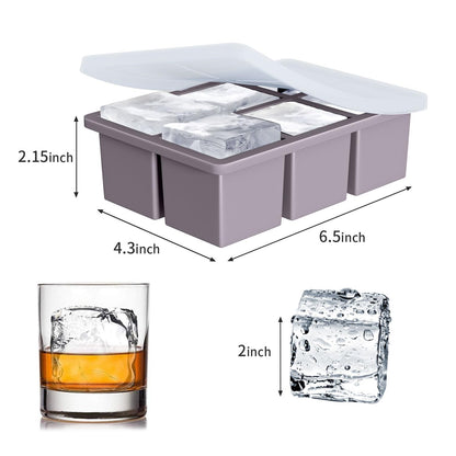 Large Ice Cube Tray for Whiskey: FDDBI Big Square Ice Cube Maker for Cocktail - 3Pack Silicone Old Fashioned Ice Cube Trays - 2inch Huge Cubed Ice Trays for Whisky