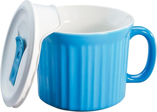 CorningWare Meal Mug - Light Blue Ceramic 20oz with Lid for Convenient Dining