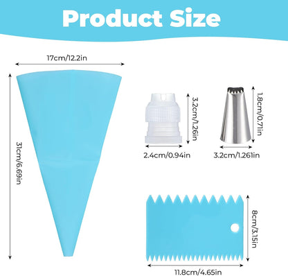Skiennix Piping Bags and Tips Set - Reusable Cake Decorating Supplies with 24 Icing Tips & Scrapers
