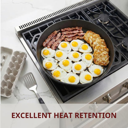 Skiennix 20-Inch Cast Iron Skillet - Pre-Seasoned Heavy Duty Pan with Dual Handles & Cleaner Scrubber | Perfect for Grill, Oven, Stove & Campfire Cooking