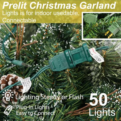 Prelit Christmas Garland with Pine Cones Snow Style 9 Ft Battery Operated - Pinecone Variation