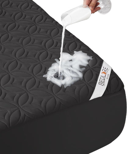BEDLORE Waterproof Mattress Protector - Soft, Breathable Twin Size Pad for 6"-15" Depth (Black)