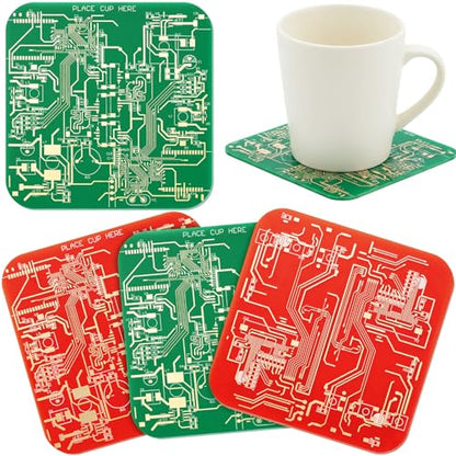 Christmas Circuit Board Coasters Set - Red & Green, 4-Pack - Tech Enthusiast Gift
