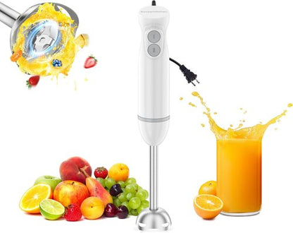 Bonsenkitchen Immersion Blender - Portable Handheld Stick Mixer with Stainless Steel Blades | White