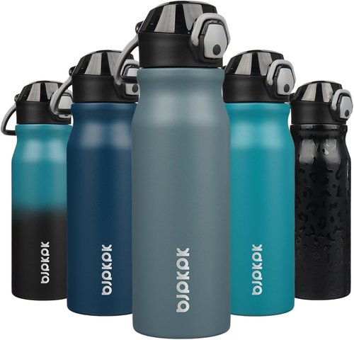 BJPKPK 25oz Insulated Water Bottle - Stainless Steel, BPA-Free, Leak-Proof, Dark Grey