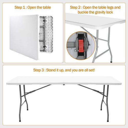 Lakhow Folding Table - 6ft Heavy Duty Portable Table for Indoor & Outdoor Use | Easy Storage, No Assembly, White