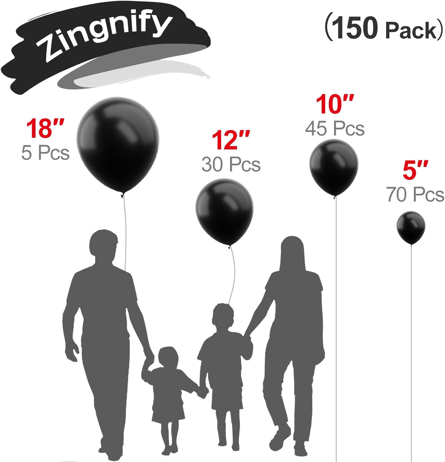 Black Balloons - 150 Pcs Matte Latex Balloon Arch Kit | 12, 10, 5 Inch for Graduation, Halloween, Birthday Celebrations