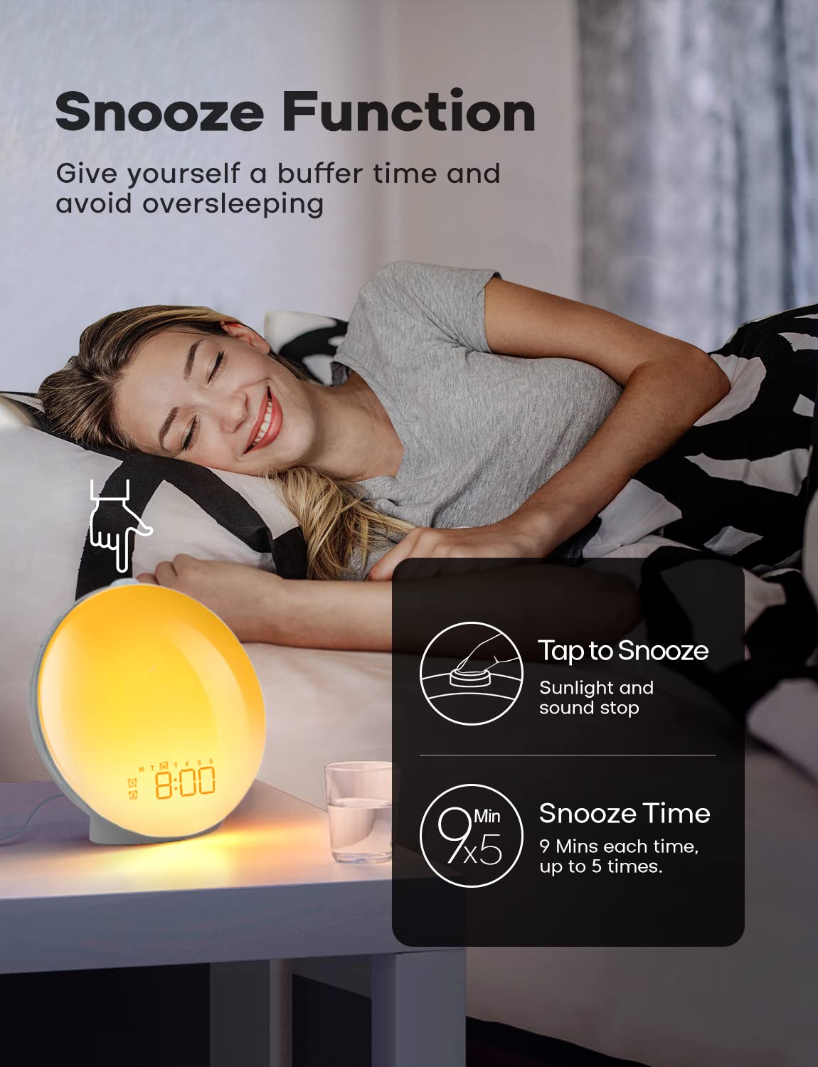 Smart Sunrise Alarm Clock, Wake Up Light Alarm Clocks for Bedrooms, Teens Heavy Sleepers Kids,Sleep Aid with FM Radio, Sunrise/Sunset Simulation, 4 Alarm Clock, 7 Alarm Sounds, APP Remote Control