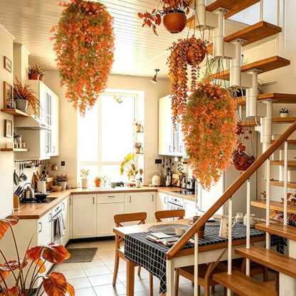 4Pcs Faux Fall Hanging Plants Orange for Outdoor & Indoor Decor