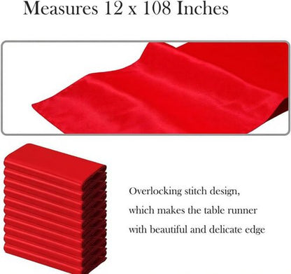 10 Pack Satin Red Table Runners - 12 x 108 Inches for Weddings, Parties & Events | Elegant Table Decorations