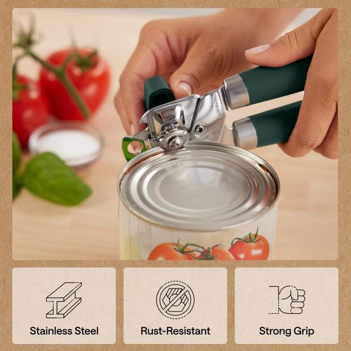 GORILLA GRIP Heavy Duty Can Opener - Smooth Edge Design with Comfortable Handle | Hunter Green