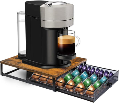 Sedegn Coffee Pod Holder - Vertuo Capsules Storage Organizer with Sliding Drawer | Holds 56 Small or 28 Big Pods - Rustic Brown