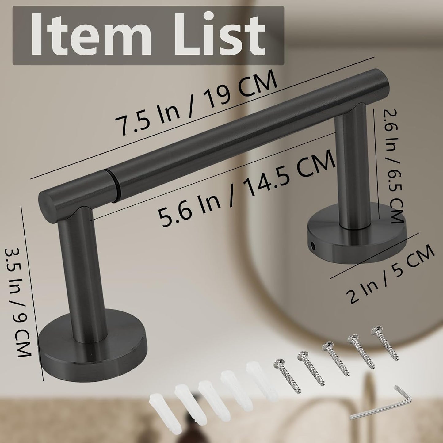 Skiennix Toilet Paper Holder - Double Post Pivoting Design, Rustproof Stainless Steel | Fits Mega Rolls, Black