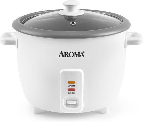 AROMA® Rice Cooker - 8-Cup Uncooked | One-Touch Control & Soup Warmer, 4 Qt, White, ARC-368NG