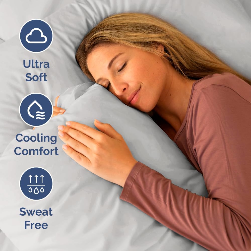 Short Queen Size 4-Piece Sheet Set by Oeko-Tex | Soft, Breathable & Cooling Bed Sheets with Deep Pockets - French Grey