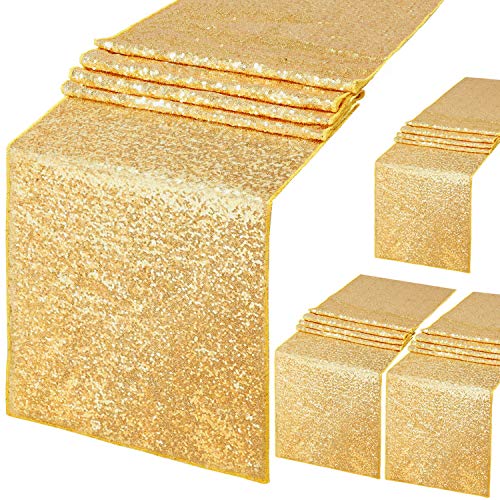 Gold Sequin Table Runner 4 Pack - 12x72 Inch Glitter Wedding Party Decor