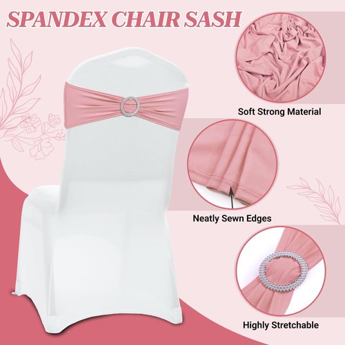MDS Spandex Chair Sashes - Pack of 150 Elastic Stretch Bows with Buckle Slider | Dusty Rose
