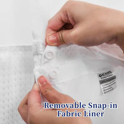 CYPL No Hooks Required Waffle Weave Shower Curtain with Snap in Liner-Hotel Grade Waterproof & Mesh Top Window Spa Like Bath Curtain Machine Washable Heavy Duty 71Wx74L(White)