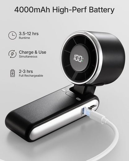 Bearwind Portable Handheld Turbo Fan - 5 Gear High Speed 4000mAh Rechargeable Mini Personal Hand Fan Blow Cold Air, Battery Operated Travel Essentials, Beach Vacation, Gifts for Women, Men (Black)